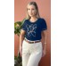 034540 - Blusa Manga Curta com Bordado :: Azul Marinho 034540 - Blusa Manga Curta com Bordado :: Azul Marinho